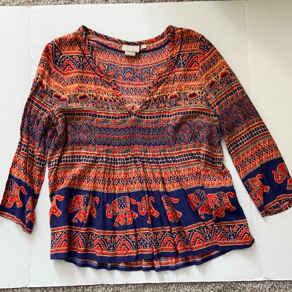 Anthropologie | Printed Elephant Popover Blouse